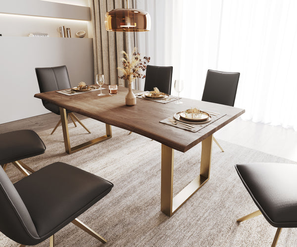 Dining Table Olympus Live Edge Acacia Wood Brown Square Frame Slim Gold 200cm