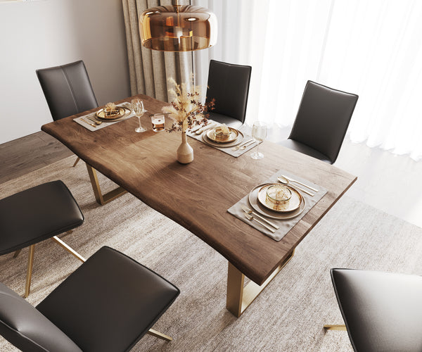 Dining Table Olympus Live Edge Acacia Wood Brown Square Frame Slim Gold 200cm