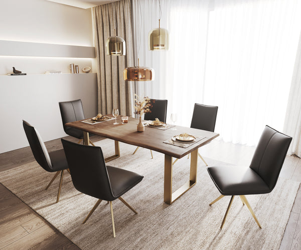 Dining Table Olympus Live Edge Acacia Wood Brown Square Frame Slim Gold 200cm