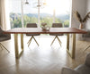 Dining Table Olympus Live Edge Acacia Wood Brown Square Frame Gold 200cm