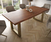 Dining Table Olympus Live Edge Acacia Wood Brown Square Frame Gold 200cm