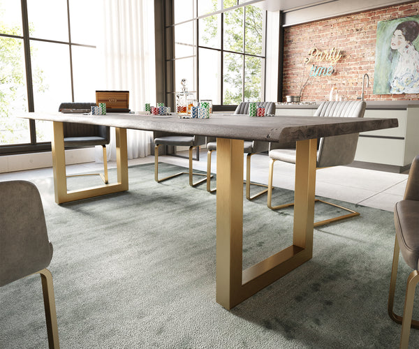 Dining Table Olympus Live Edge Acacia Wood Platinum Square Frame Gold 260cm