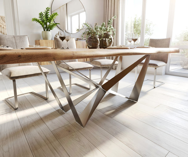 Dining Table Olympus Live Edge Acacia Wood Natural Spider Frame Steel 200-300cm