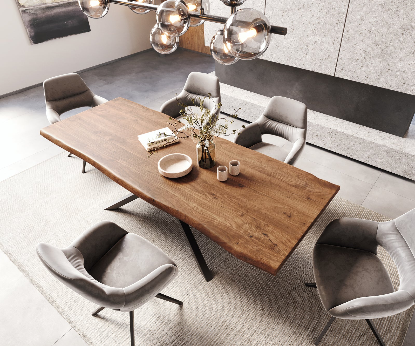 Dining Table Olympus Live Edge Acacia Wood Brown Cross Frame Black 260-300cm