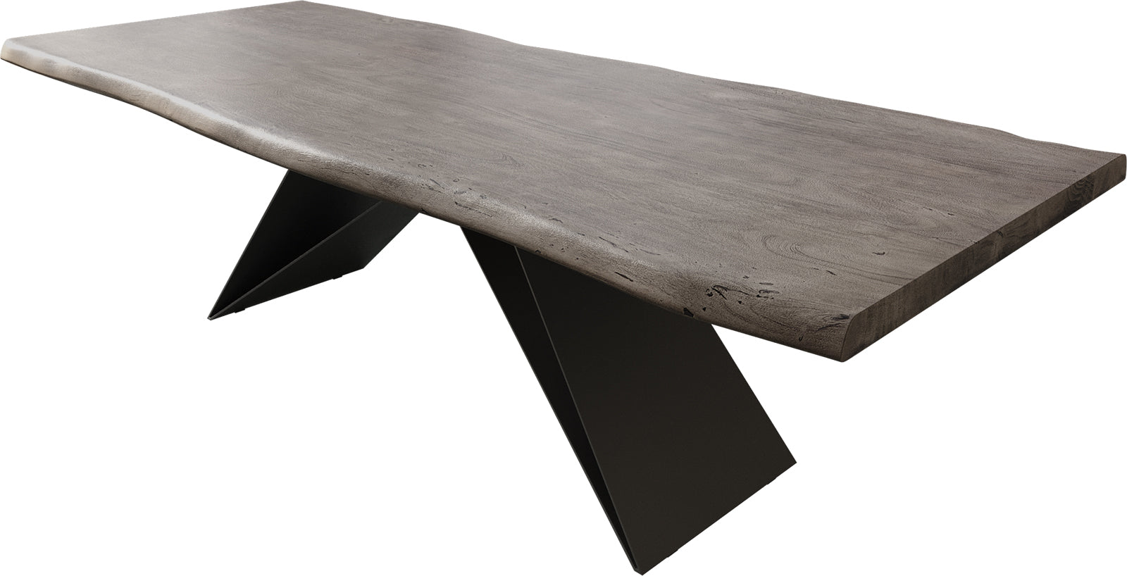 Dining Table Olympus Live Edge Acacia Wood Platinum V-Frame Black 180-300cm