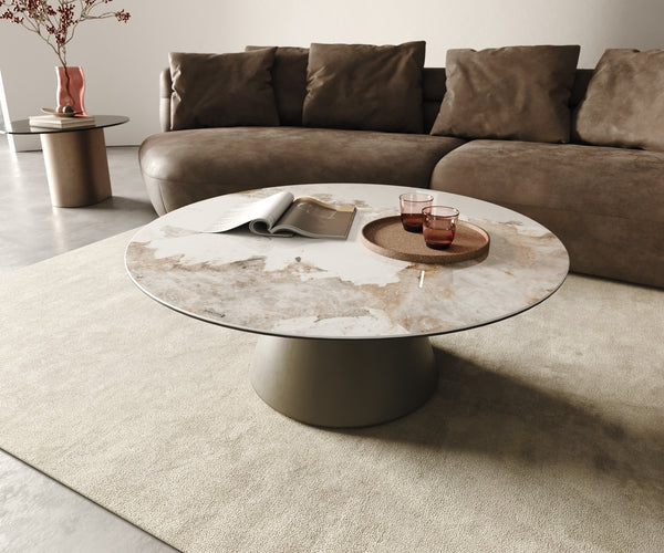 Round Coffee Table Aurora Ceramic 100 cm White Beige