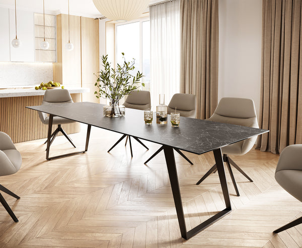 Dining Table Aurora Ceramic Anthracite Slanted Frame Black 200-300cm