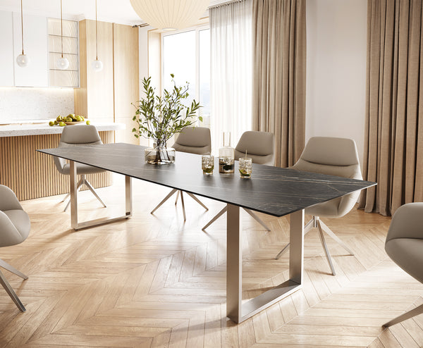 Dining Table Aurora Ceramic Brown Square Frame Slim Steel 200-300cm