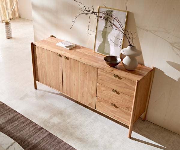 Sideboard Caius 175cm Acacia Wood Natural 2 Doors 3 Drawers