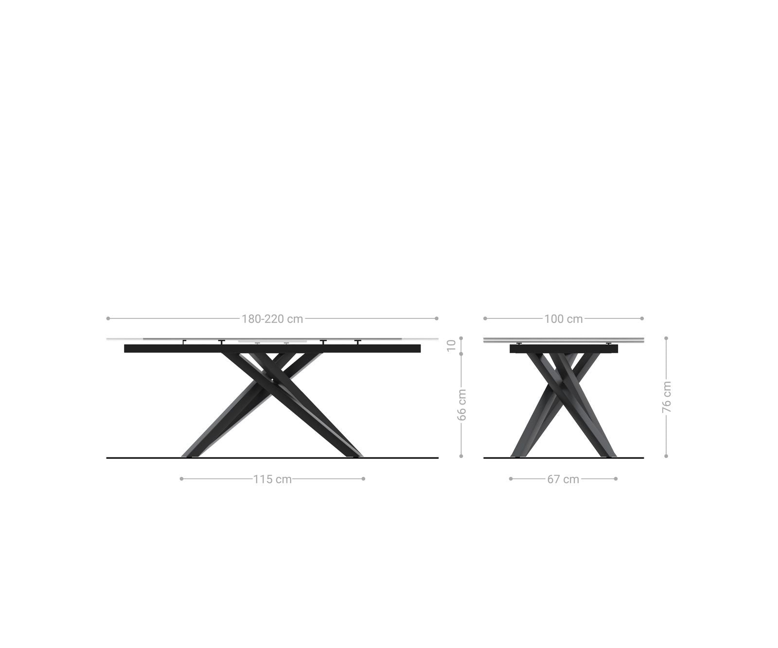 Dining Table Aurora Extendable Ceramic 180-220cm Gold Cross Frame Black