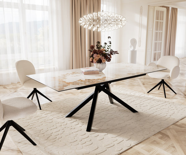 Dining Table Aurora Extendable Ceramic 180-220cm Beige Cross Frame Black