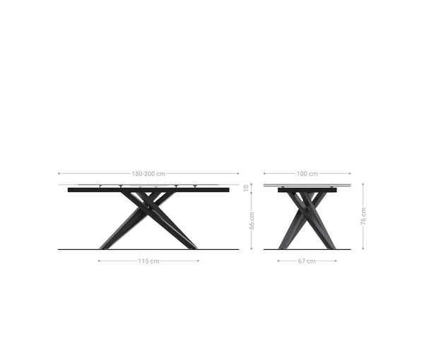 Dining Table Aurora Extendable Ceramic 180-220cm Beige Cross Frame Black