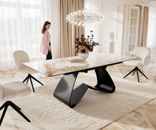 Dining Table Aurora Extendable Ceramic 180-220cm Beige W Frame Black