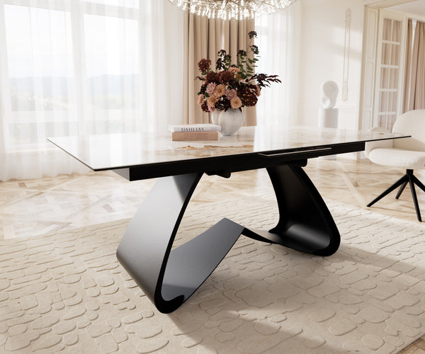 Dining Table Aurora Extendable Ceramic 180-220cm Beige W Frame Black