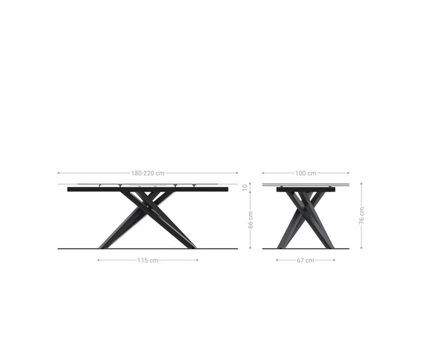 Dining Table Aurora Extendable Ceramic 180-220cm Oak Look Cross Frame Black