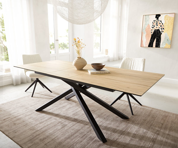 Dining Table Aurora Extendable Ceramic 180-220cm Oak Look Cross Frame Black