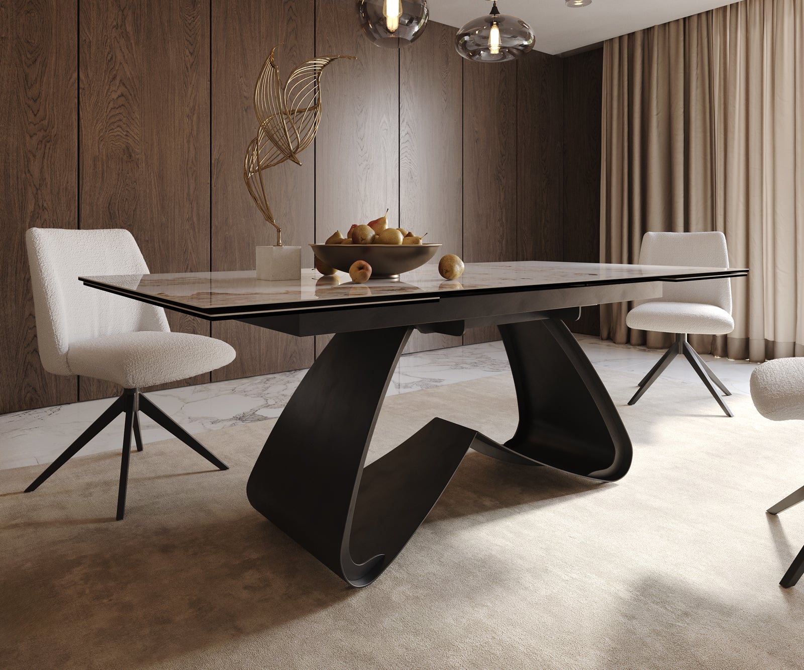 Dining Table Aurora Extendable Ceramic 200-300cm Beige W Frame Black