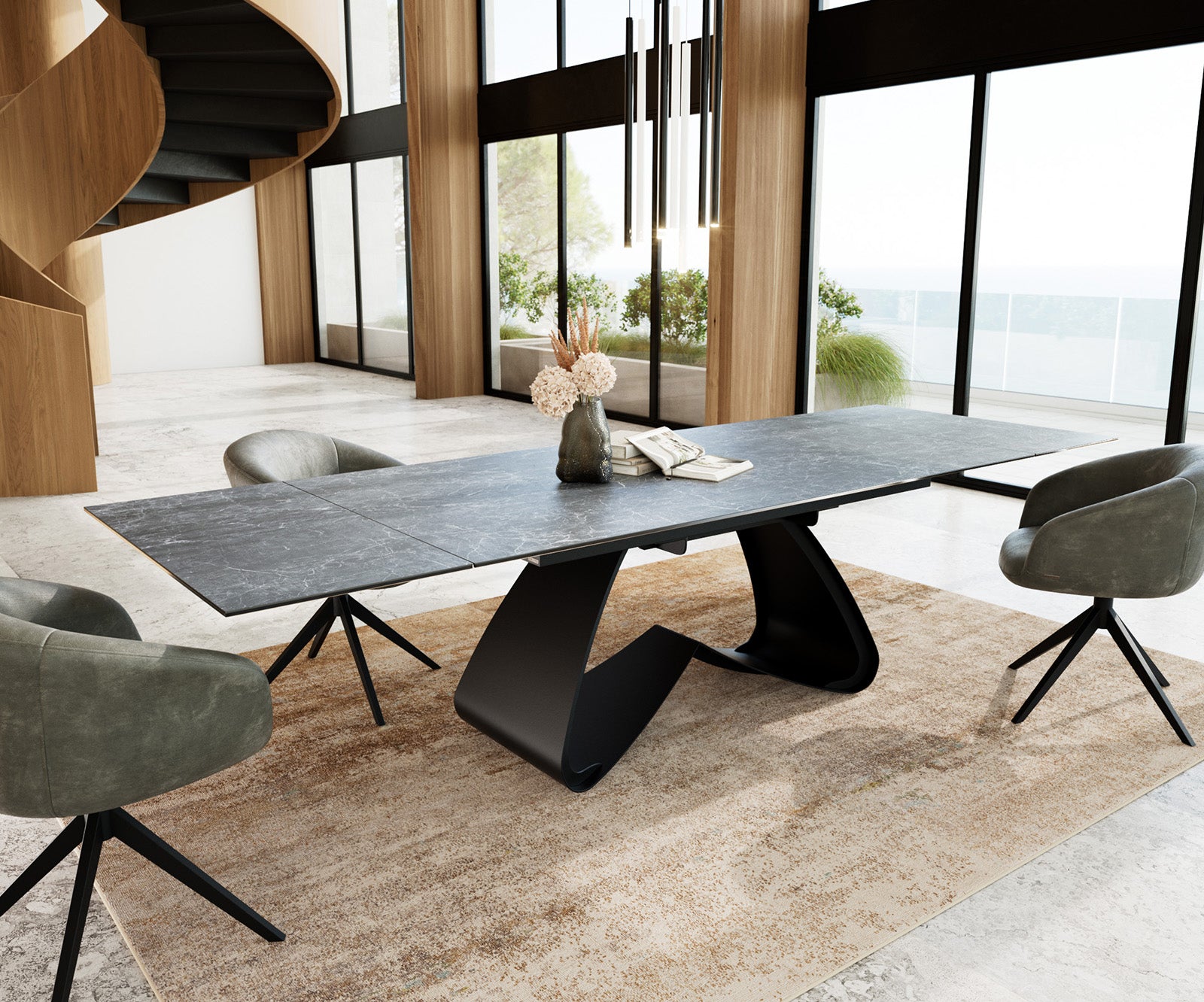 Dining Table Aurora Extendable Ceramic 200-300cm Anthracite W Frame Black