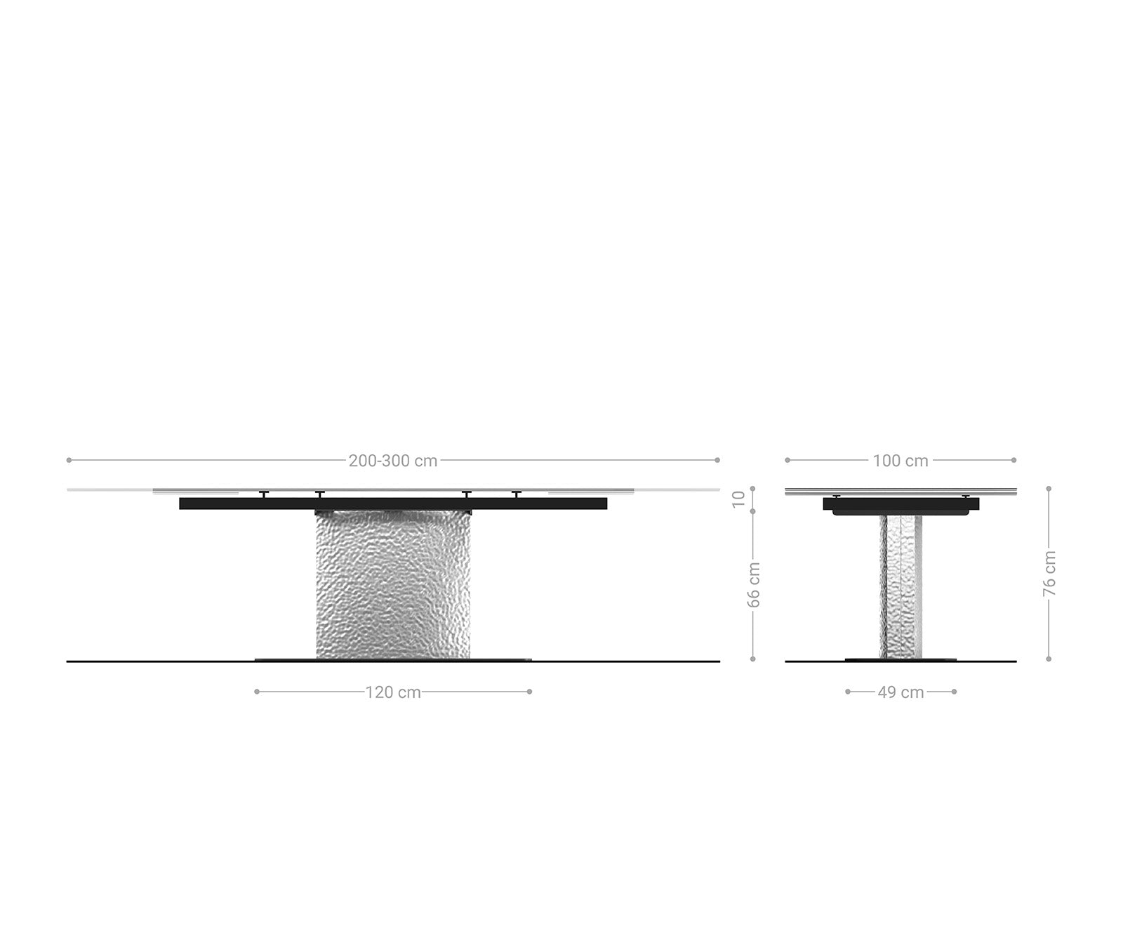 Dining Table Aurora Extendable Ceramic 200-300cm Anthracite Wave Frame Steel