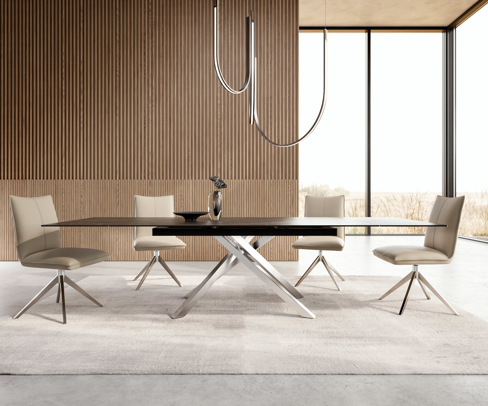 Dining Table Aurora Extendable Ceramic 200-300cm Brown Cross Frame Steel