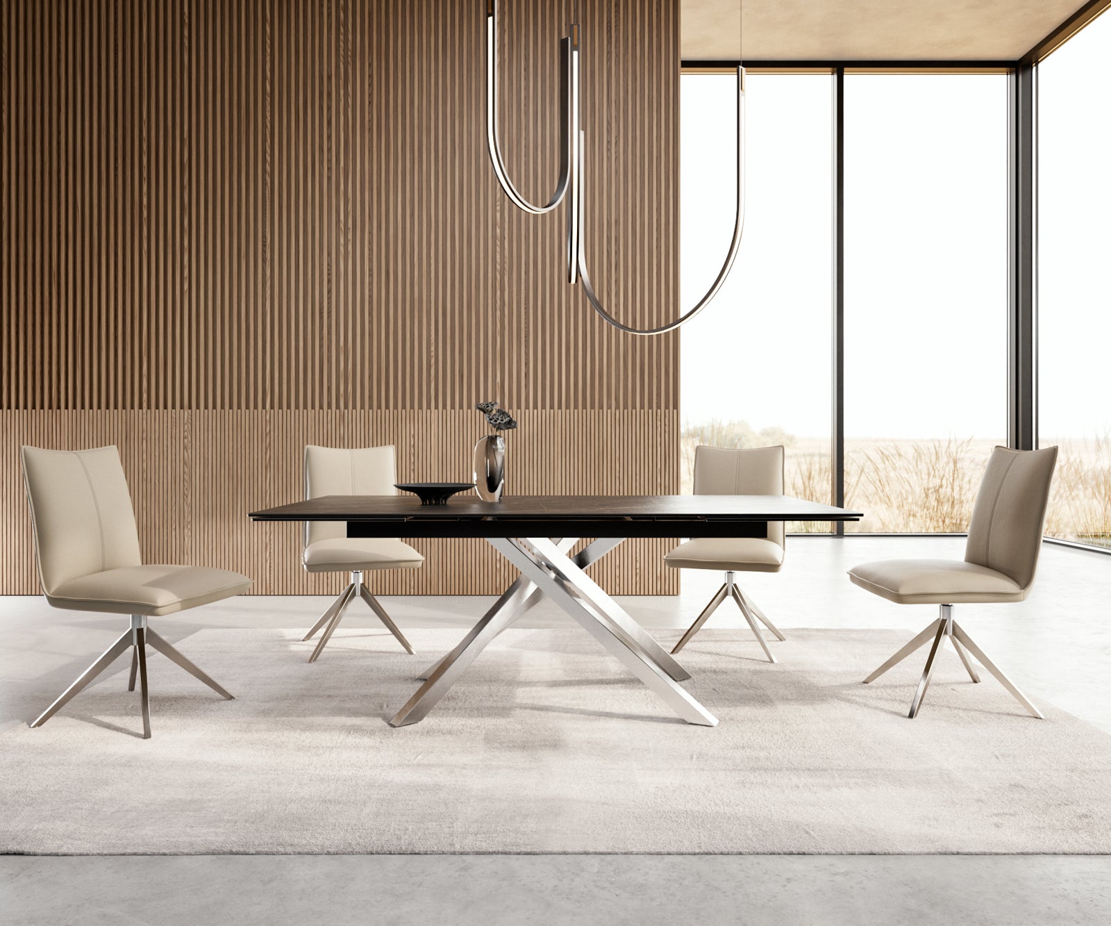 Dining Table Aurora Extendable Ceramic 200-300cm Brown Cross Frame Steel