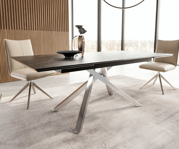 Dining Table Aurora Extendable Ceramic 200-300cm Brown Cross Frame Steel