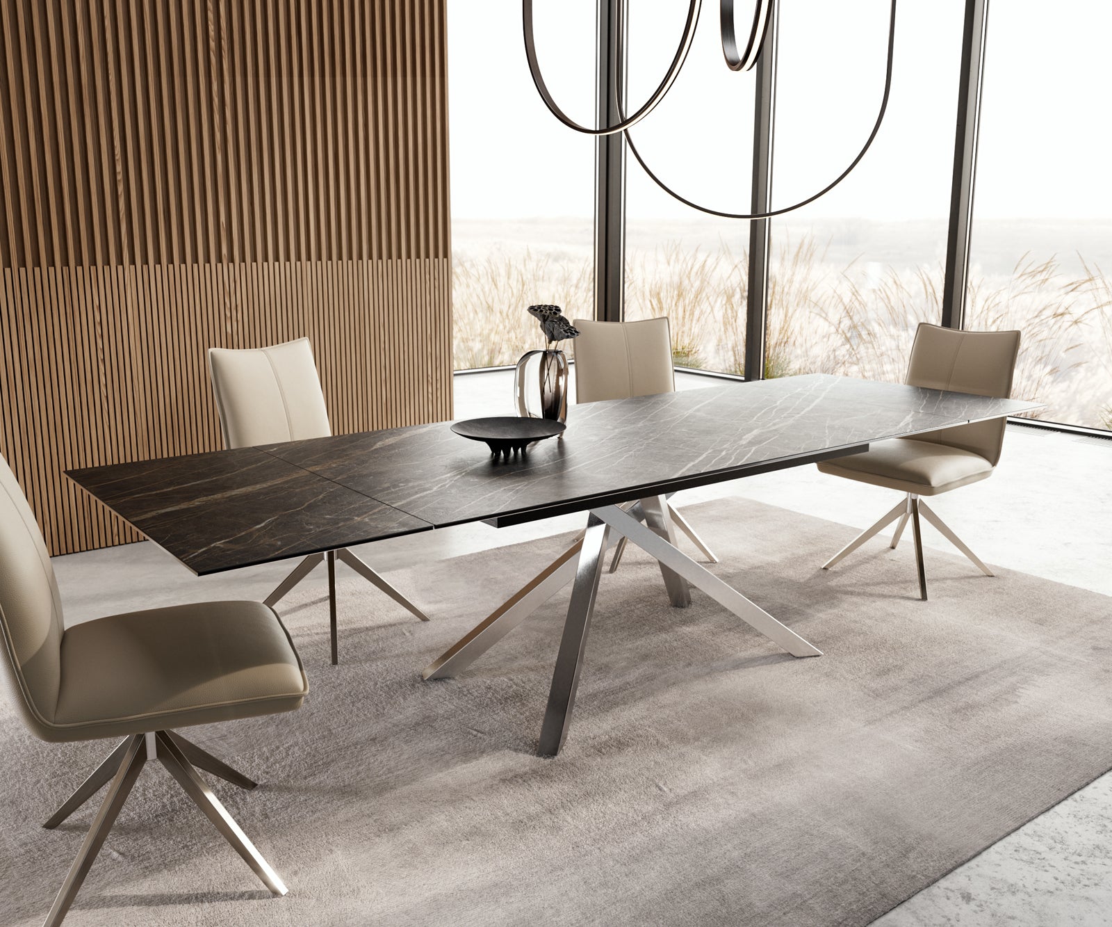 Dining Table Aurora Extendable Ceramic 200-300cm Brown Cross Frame Steel