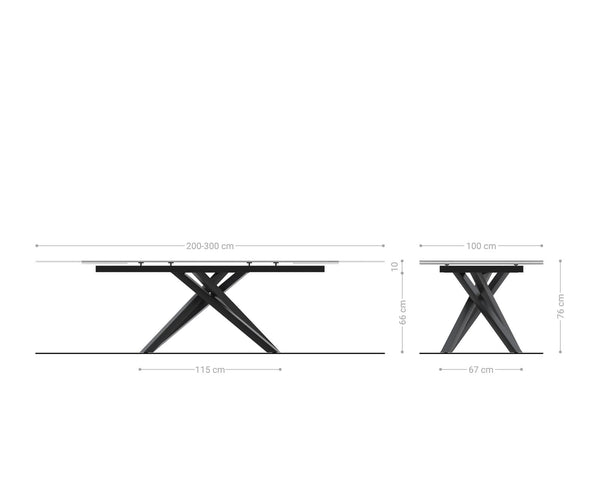 Dining Table Aurora Extendable Ceramic 200-300cm Brown Cross Frame Steel