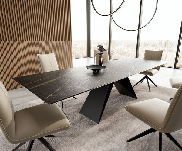 Dining Table Aurora Extendable Ceramic 200-300cm Brown V Frame Black