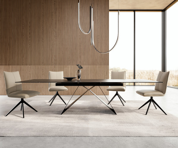 Dining Table Aurora Extendable Ceramic 200-300cm Brown V Frame Black