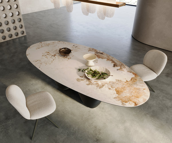 Dining Table Aurora Oval Ceramic 280cm Beige Infinity Frame Titanium