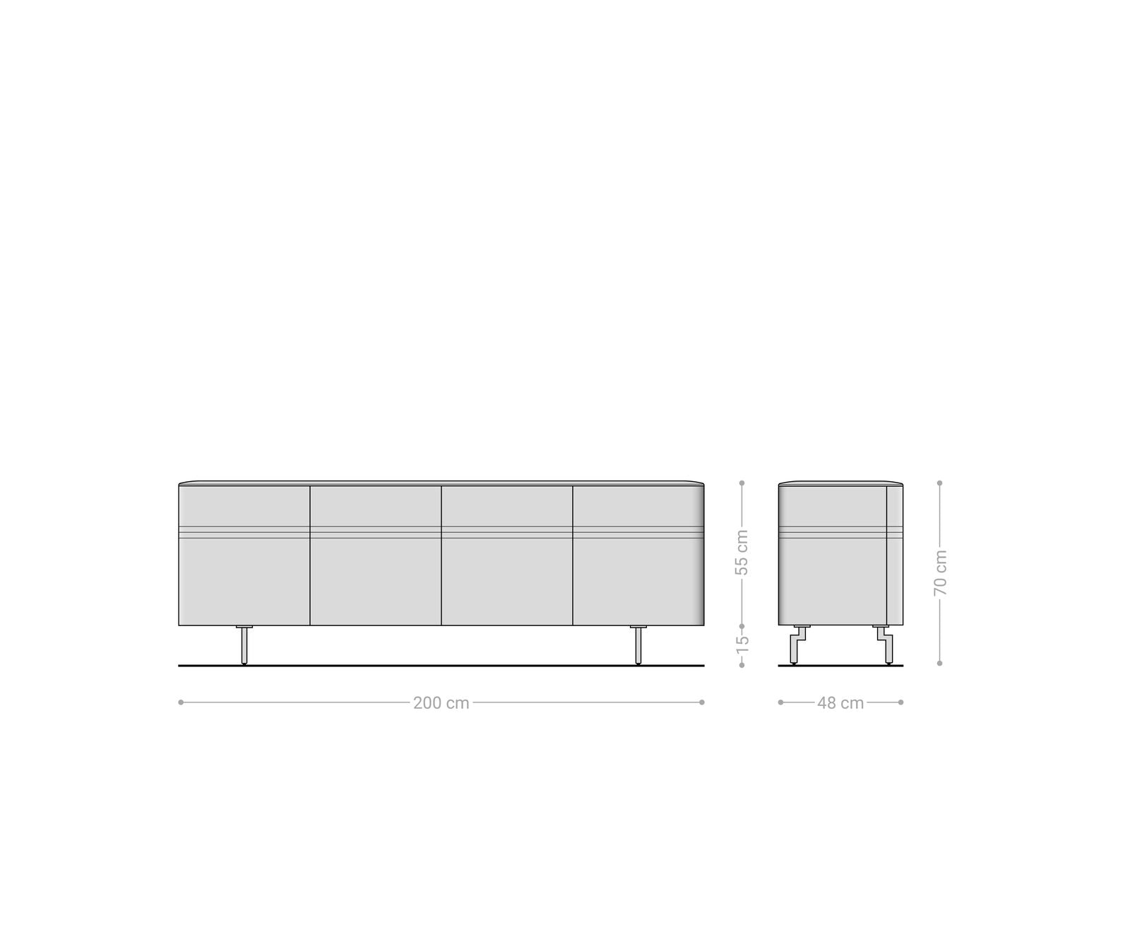 Sideboard Nagaru 200cm Acacia Wood Aura 4 Doors Oval Feet Stainless Steel