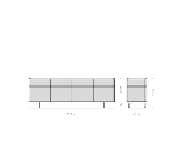 Sideboard Nagaru 200cm Acacia Wood Aura 4 Doors Oval Feet Stainless Steel