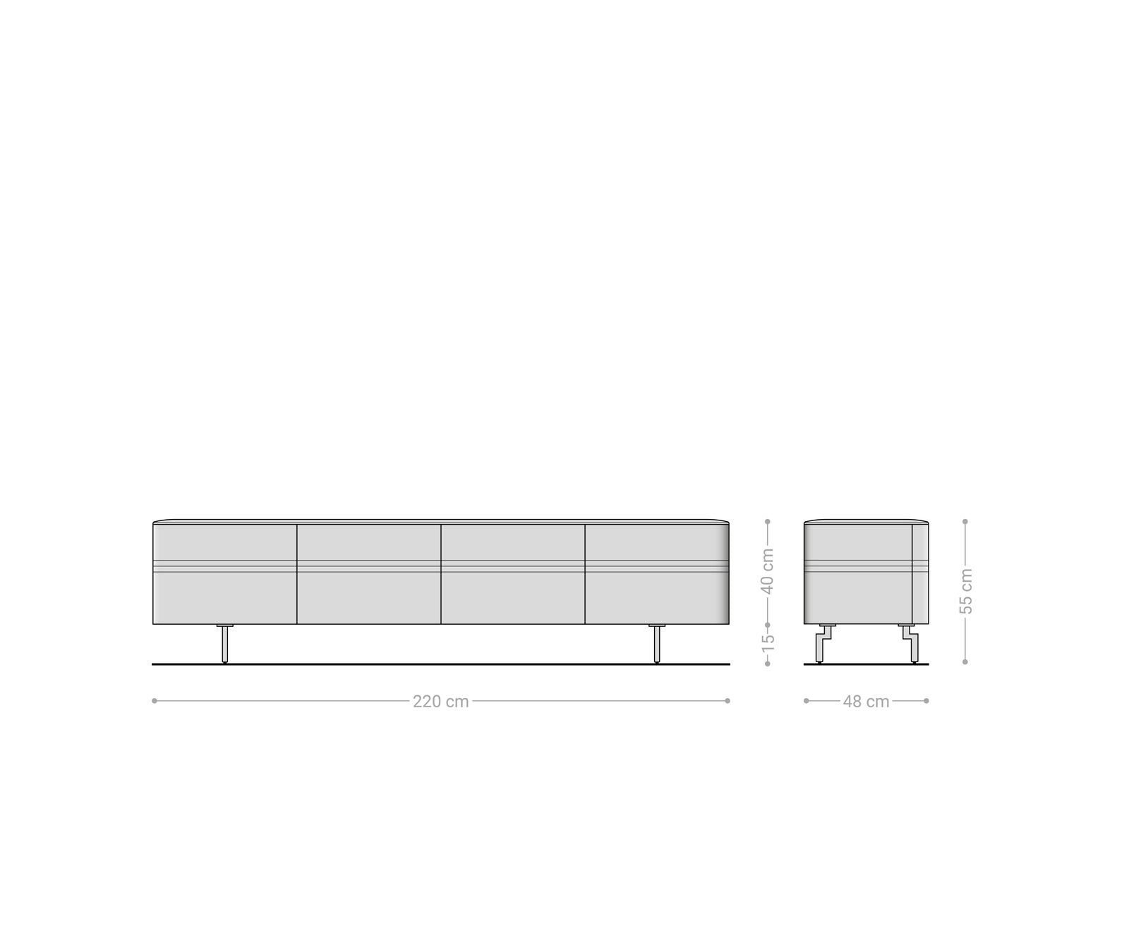 TV Stand Nagaru 220cm Acacia Wood Aura 4 Doors Oval Feet Stainless Steel