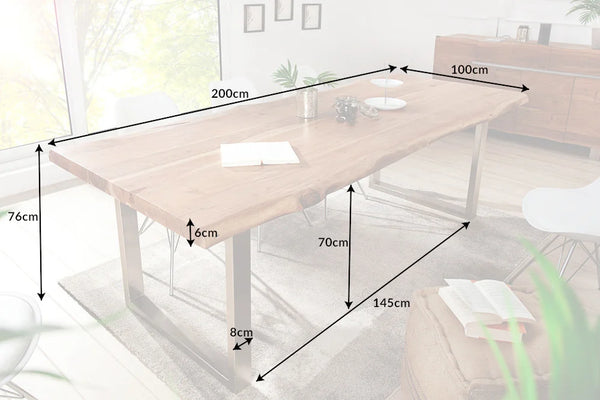 Dining Table Monolith 200cm Acacia Wood Honey 60mm Top