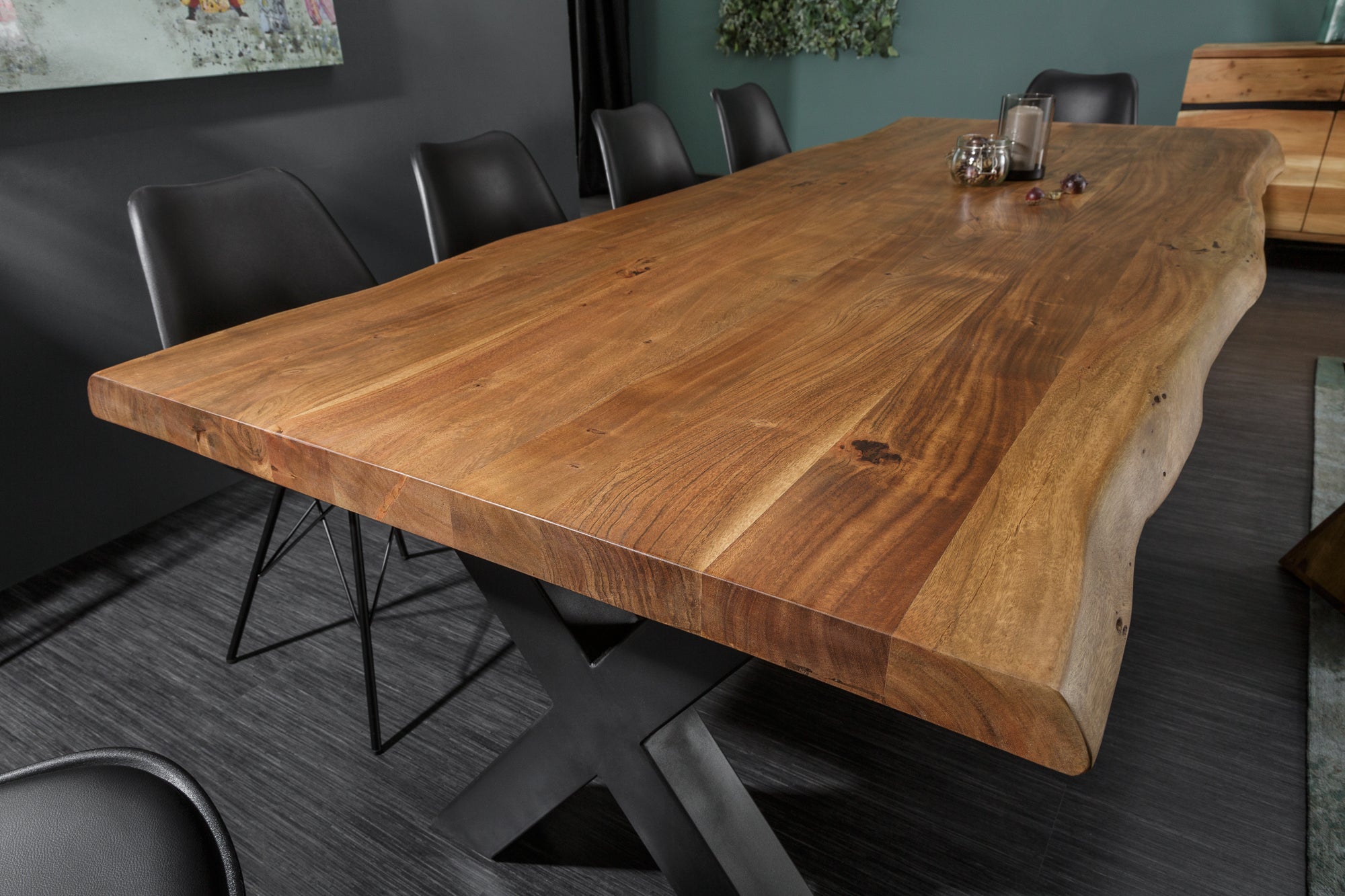 Dining Table Monolith 300cm Acacia Wood Honey X-Frame