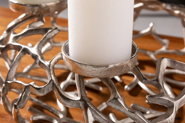 Candle Holder Abstract 38cm Silver