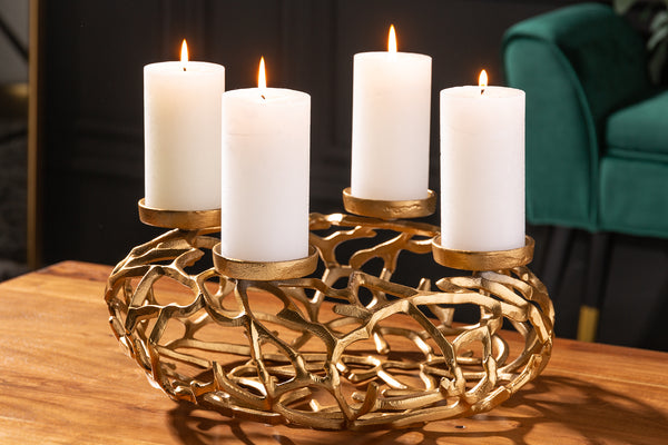 Candle Holder Abstract 38cm Gold