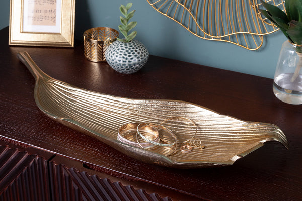 Decorative Bowl Abstract Leaf 65cm Gold Aluminum