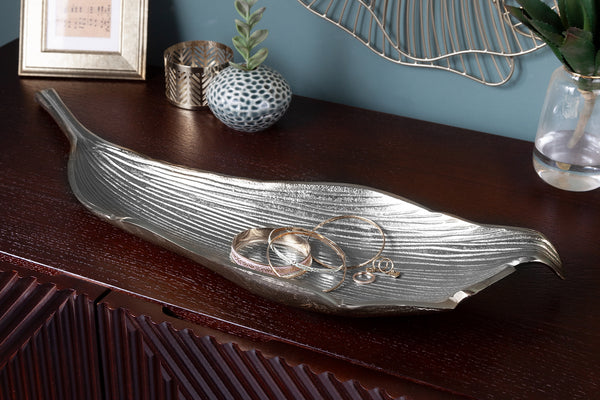 Decorative Bowl Abstract Leaf 65cm Silver Aluminum