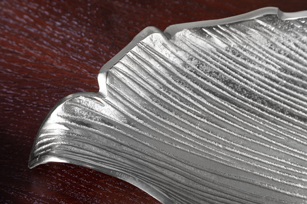 Decorative Bowl Abstract Leaf 65cm Silver Aluminum