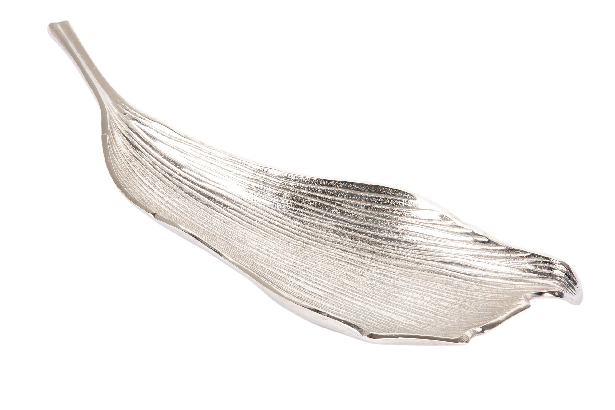 Decorative Bowl Abstract Leaf 65cm Silver Aluminum