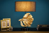 Table Lamp Crowntail 65cm Black Gold Fabric Shade Marble Base