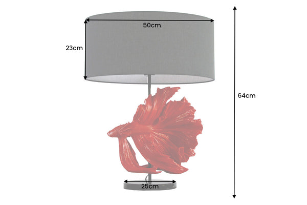 Table Lamp Crowntail 65cm Red Black Fabric Shade Marble Base