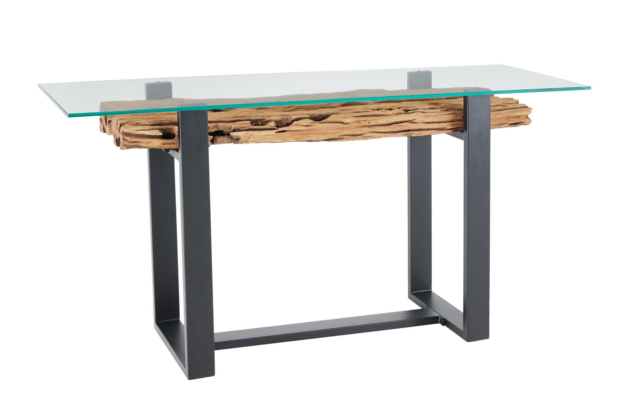 Console Table Barracuda 150cm Recycled Wood Brown Glass Top