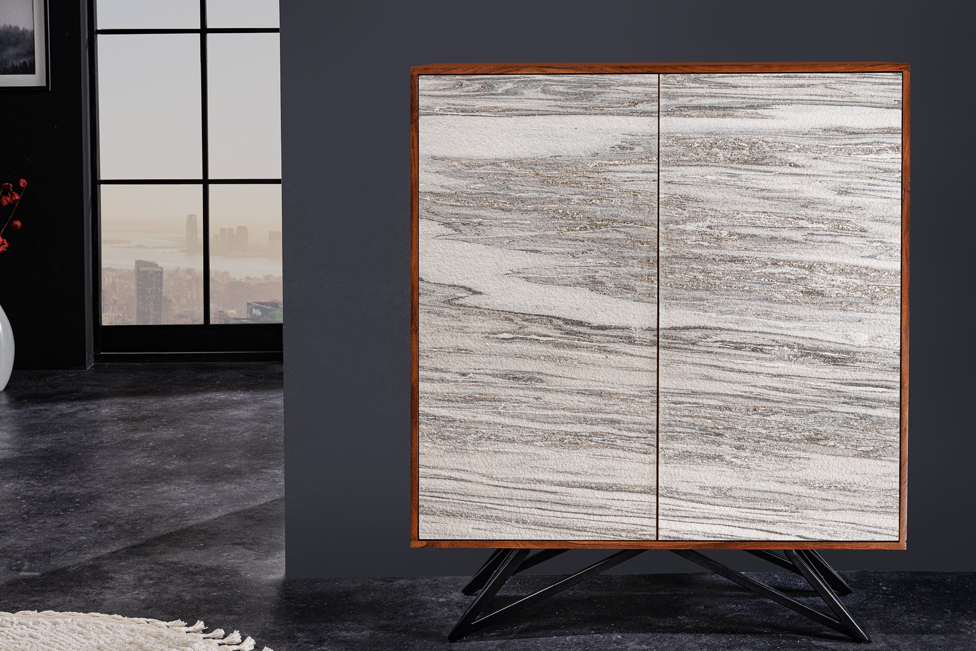 Cabinet Summit 120cm Acacia Wood Brown With Stone Veneer