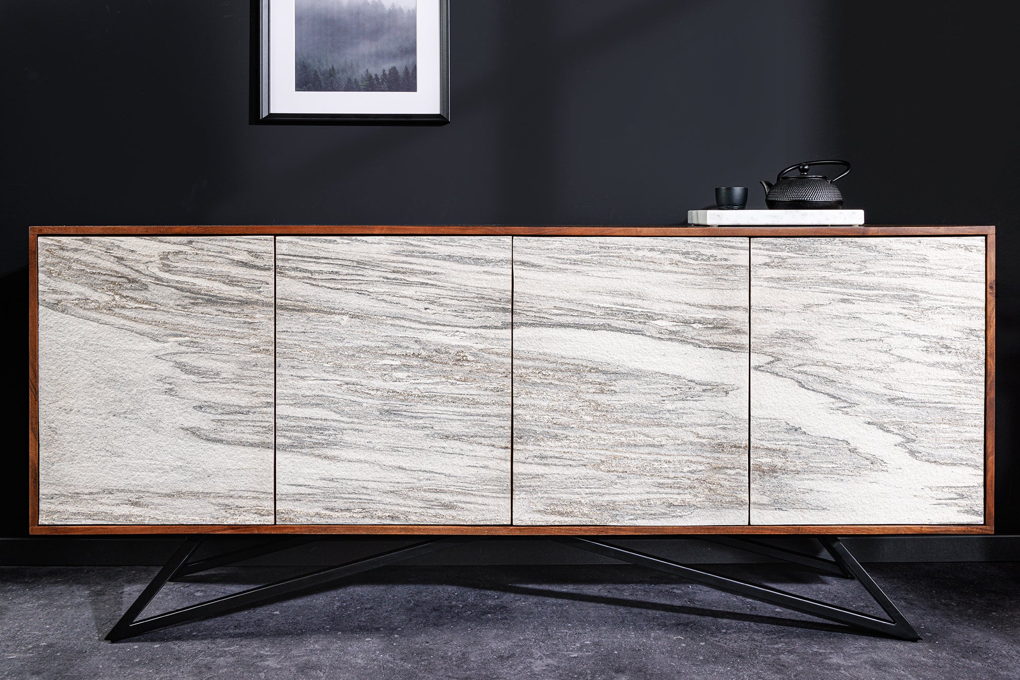 Sideboard Summit 175cm Acacia Wood Brown With Stone Veneer