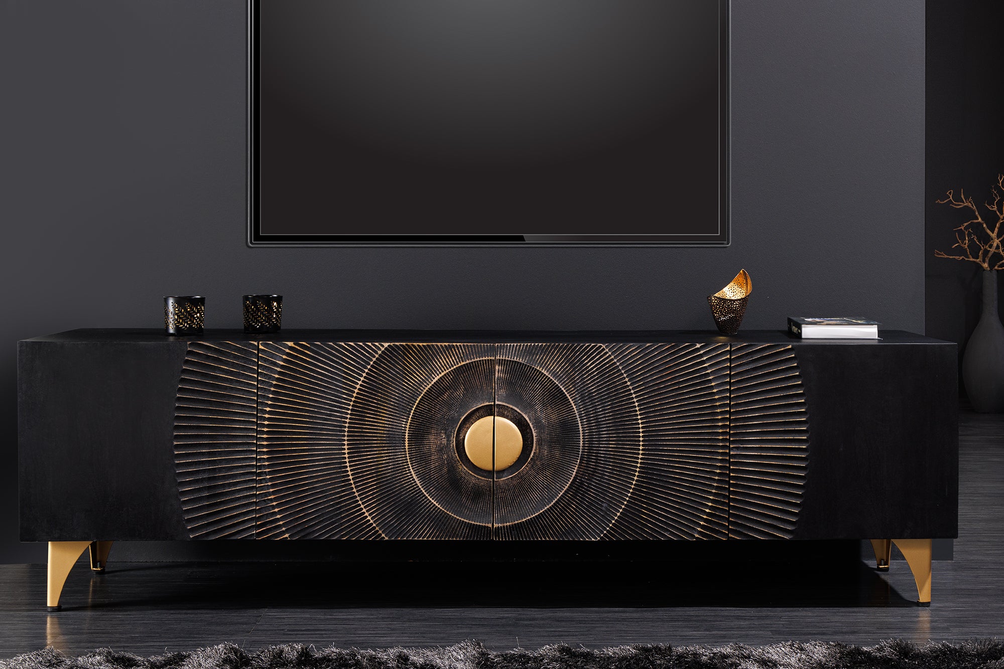 TV Stand Golden Eye 180cm Mango Wood Black