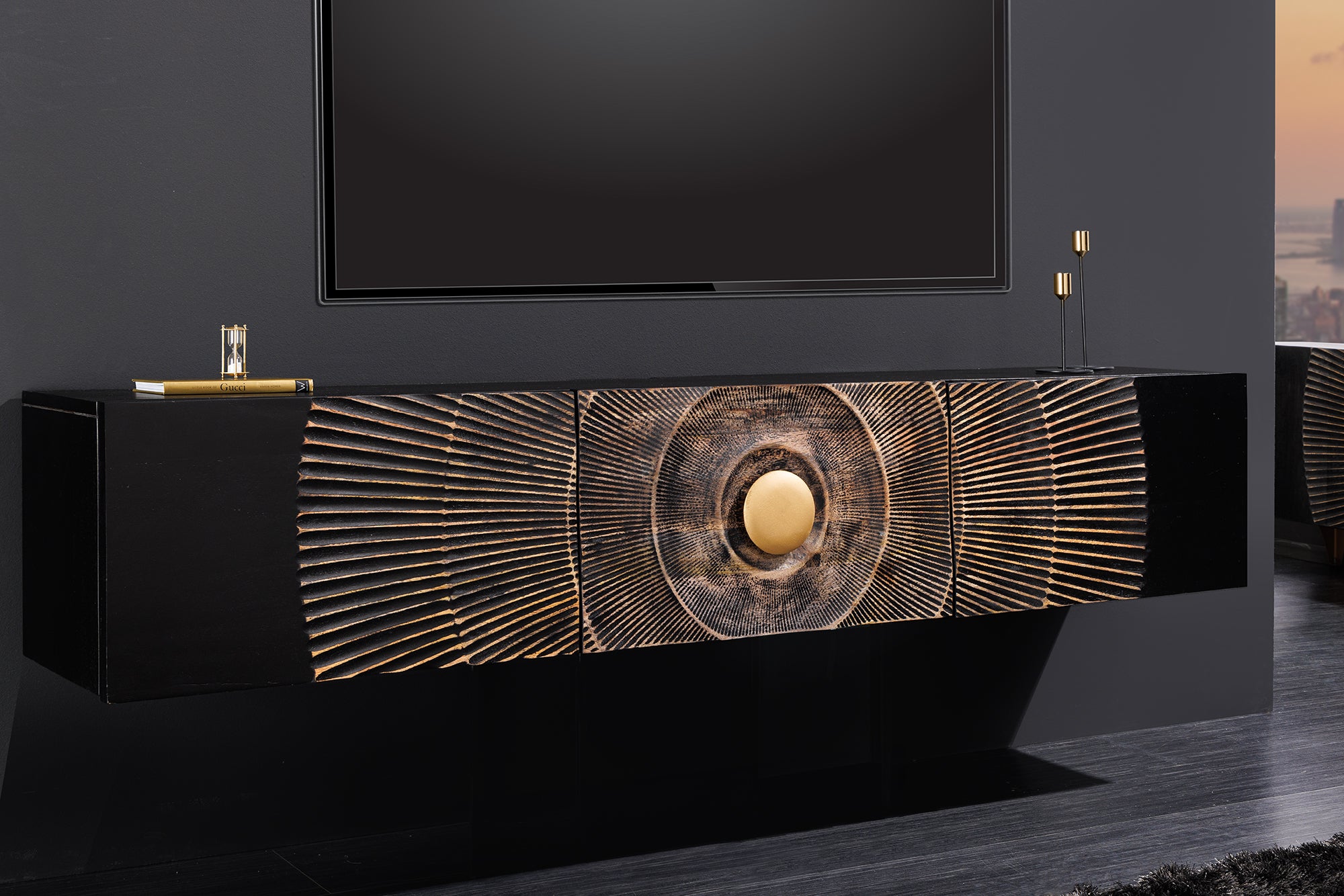 Floating TV Stand Golden Eye 160cm Mango Wood Black