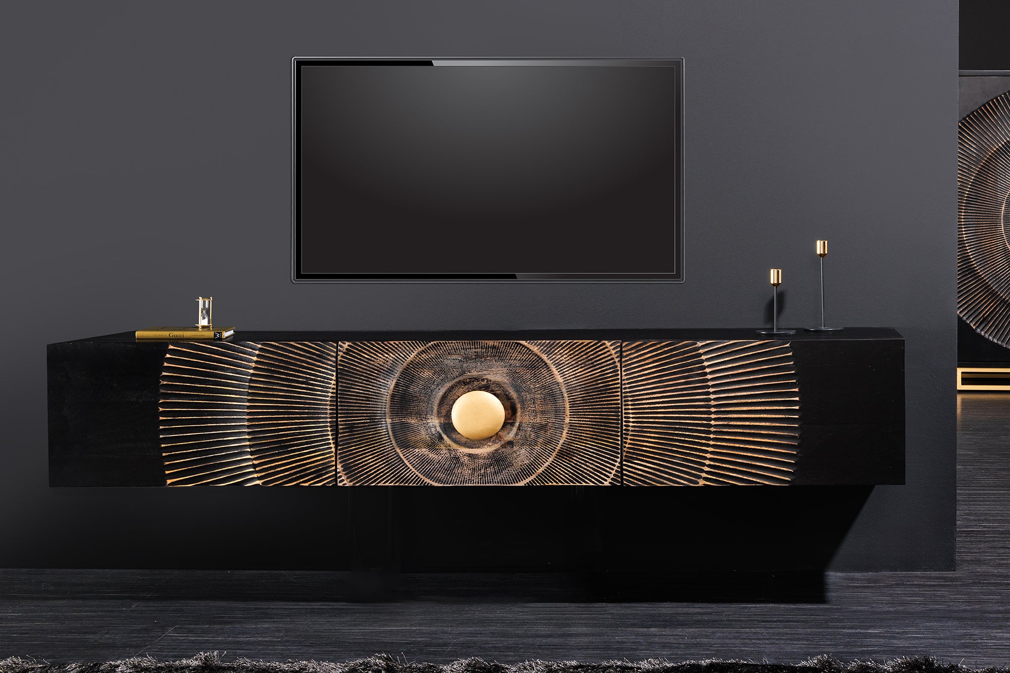 Floating TV Stand Golden Eye 160cm Mango Wood Black